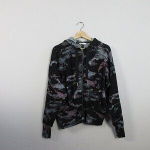 Athleta Zip Up Balance Sweatshirt Hoodie Women S Black Full Zip Printed 526